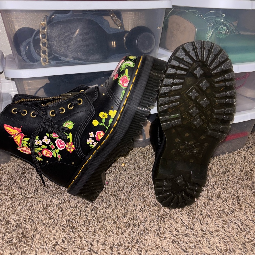 Dr. Martens Black Floral Butterfly Platform Lace-Up Boots - Picture 2 of 5